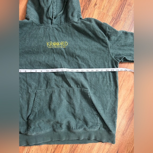 Krooked Eyes Skateboarding Dark Green Corduroy Hoodie Mens size L - Picture 8 of 9